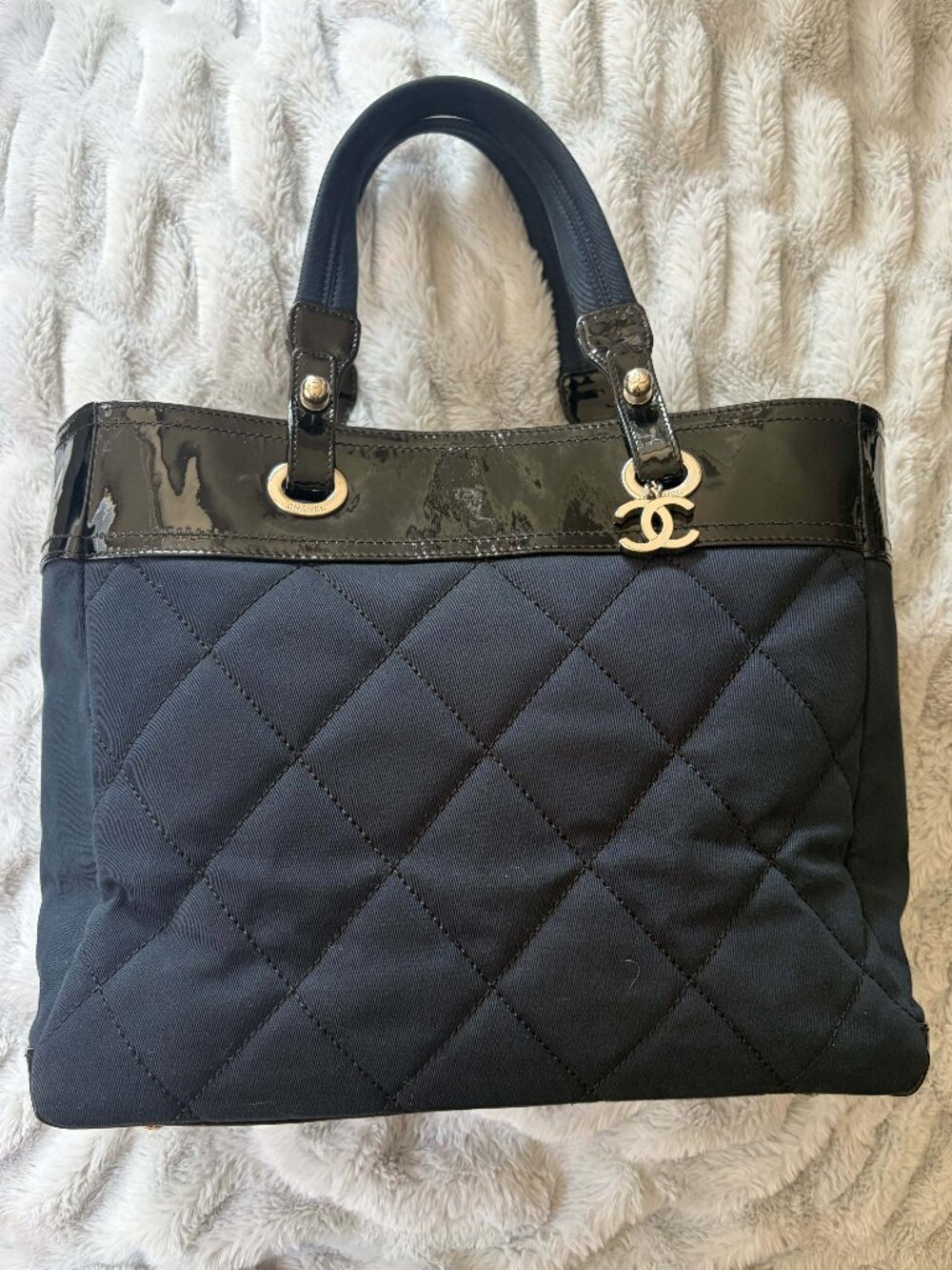 Chanel Paris-Biarritz Quilted Canvas and Patent Leather CC Tote